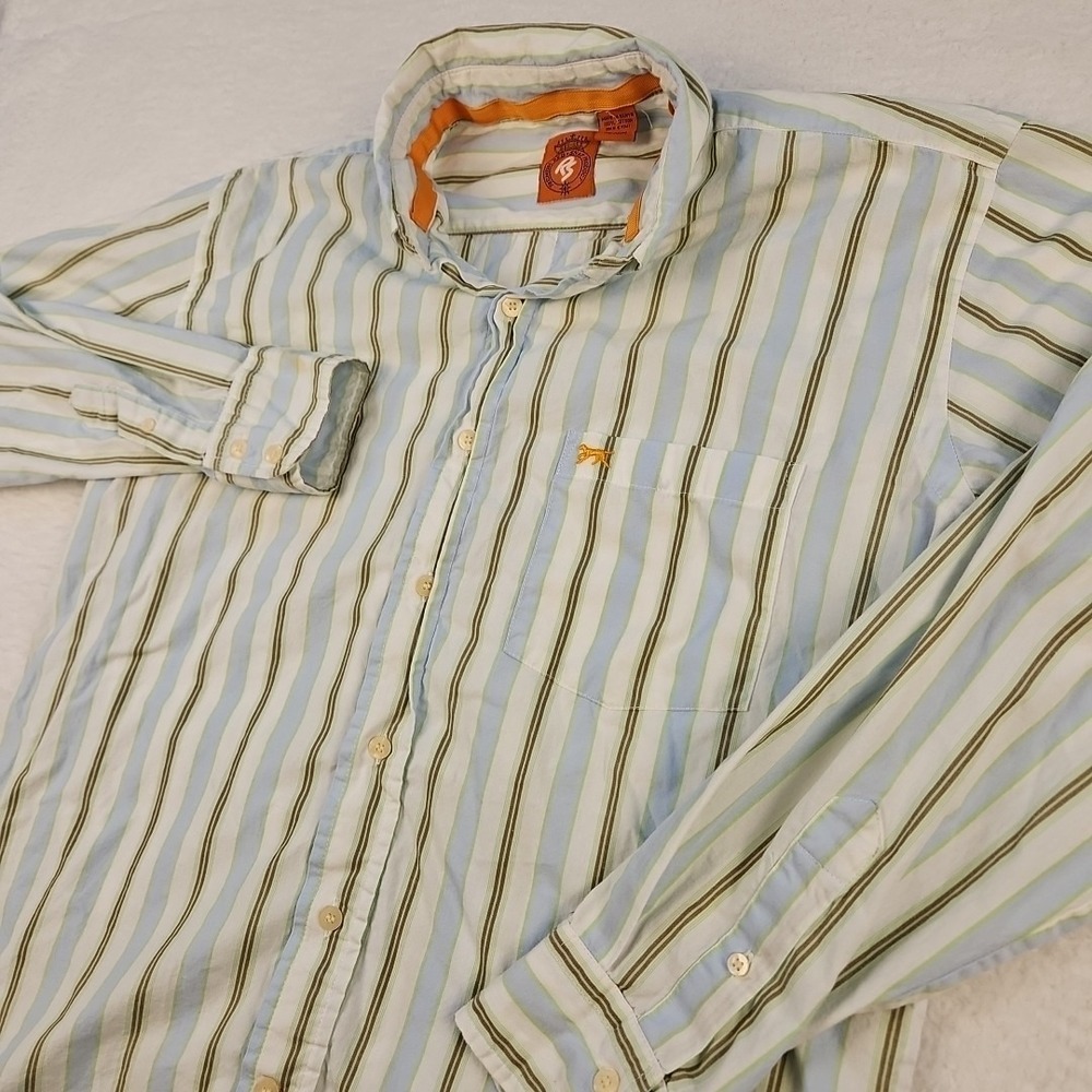 Mens Red Snap Brand 100%‎ Cotton Long Sleeve Multi Stripe Casual Shirt Size M